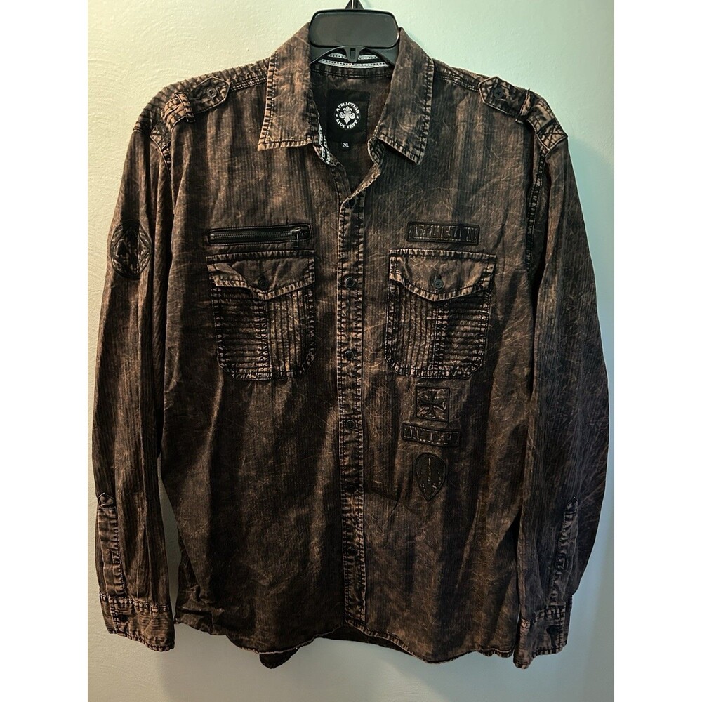 Affliction Men 2XL Long Sleeve Rust Baron Grunge Shoulder Tab Pockets Zipper